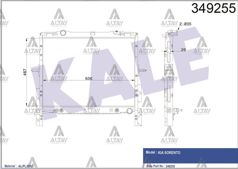 KIA Sorento Su Radyatörü 2003-2006 Radyatör Su 16mm A-t Brazıng OEM 25310-3E300